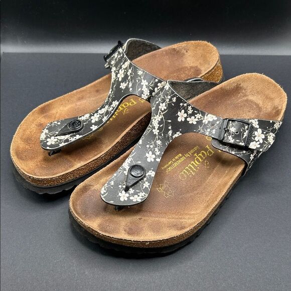 Birkenstock Papillio Gizeh Black Floral Sandals Size Women’s 8 - Picture 1 of 10